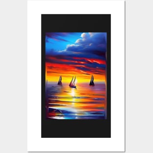 3 SAILBOATS AT SUNRISE Posters and Art